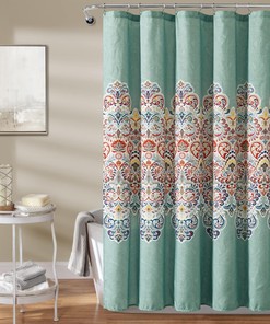 Boho Chic Seafoam & Red Shower Curtain for Stylish Bathroom Decor
