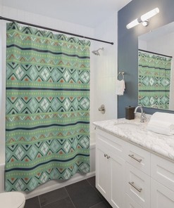 Boho Green Geometric Shapes Print Shower Curtain for Chic Bathroom Decor