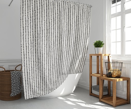 Boho Shower Curtain - Black and White Art Deco Design with Dots and Rows, Perfect for Your Bathroom