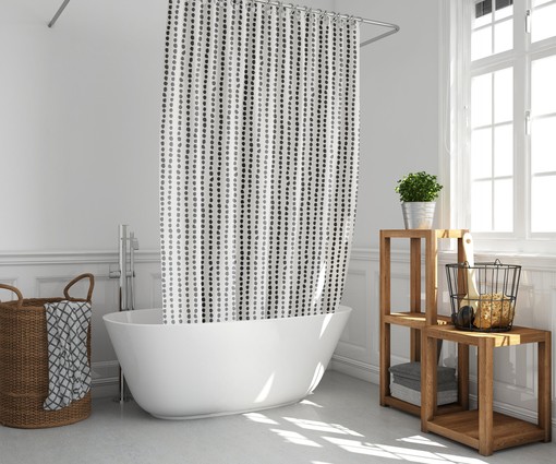 Boho Shower Curtain - Black and White Art Deco Design with Dots and Rows, Perfect for Your Bathroom