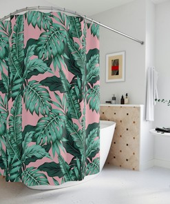 Boho-Inspired Tropical Leaves Pattern Shower Curtain for Bathroom Decor - Bathroom Decor