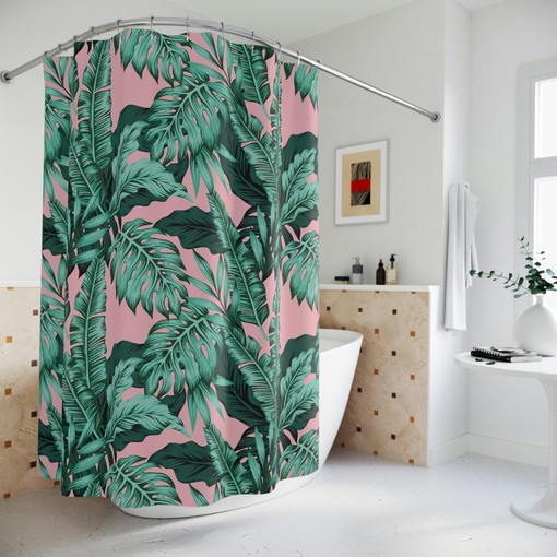 Boho-Inspired Tropical Leaves Pattern Shower Curtain for Bathroom Decor - Bathroom Decor