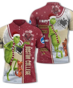 Boston College Eagles NCAA Polo Shirt with Grinch Design- Perfect Gift for Fans