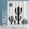Botanical Black and White Cactus Succulents Aloe Shower Curtain with Sunflowers for Desert Bathroom Decor 