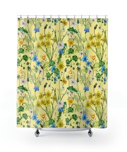 Botanical Flowers Shower Curtain for Cottagecore Bathroom Decor