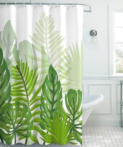 Botanical Jungle Green White Shower Curtain - Bathroom Curtain Decor