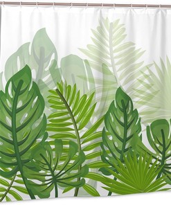 Botanical Jungle Green White Shower Curtain - Bathroom Curtain Decor