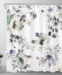 Botanical Leaf Floral Shower Curtain - Watercolor Purple Bathroom Decor - Home and Housewarming Gift