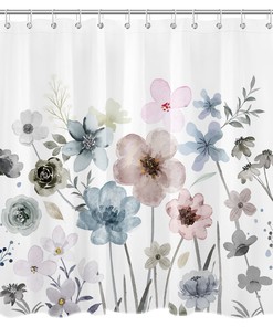Botanical Leaf Wildflower Shower Curtain - Watercolor Bathroom Decor - Home and Housewarming Gift