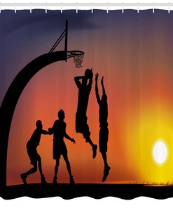 Boys Play Basketball Shower Curtain for Teen Room, Sporty Bathroom Decor - Bathroom Accessory x Bathroom Curtain