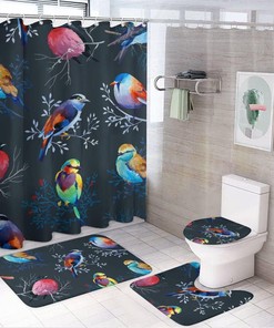 Bright Birds on Branches Valentine's Shower Curtain for Bathroom Decor, Waterproof for Spring and Love