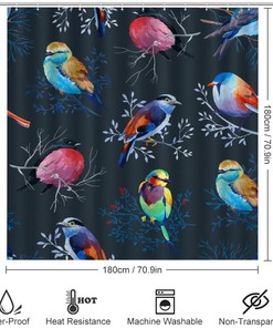 Bright Birds on Branches Valentine's Shower Curtain for Bathroom Decor, Waterproof for Spring and Love