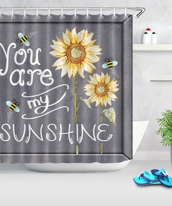 Bright Sunflowers and Bee You Are My Sunshine Shower Curtain for Happy Bathroom Decor 