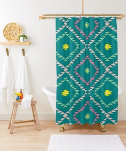 Bright Turquoise Pink Teal Southwestern Geometric Shower Curtain - Bathroom Decor Bundle Set