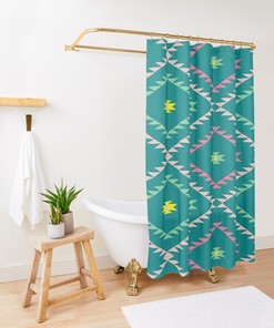 Bright Turquoise Pink Teal Southwestern Geometric Shower Curtain - Bathroom Decor Bundle Set