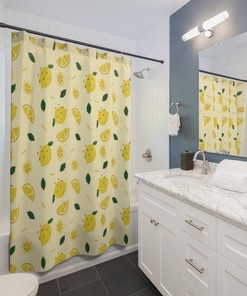 Brighten up Your Bathroom with Pastel Yellow Lemons Print Shower Curtain
