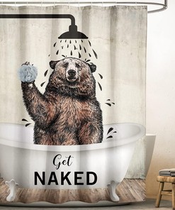 Brown Bear Get Naked Funny Animal Shower Curtain for Cute and Quirky Bathroom Decor 