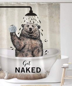 Brown Bear Get Naked Funny Animal Shower Curtain for Cute and Quirky Bathroom Decor