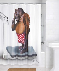 Brown Novelty Monkey Waterproof Shower Curtain - Bathroom Decor