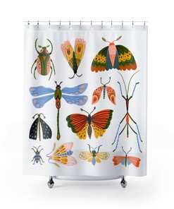 Bug Lover Shower Curtain with Dragonflies, Moths, and Butterflies -Watercolor Bathroom Decor for Nature Lovers