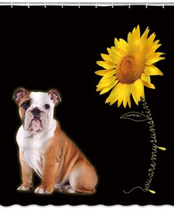 Bulldog Sunflower Shower Curtain - Funny Dog Lover Puppy Rustic Fabric Bathroom Decor