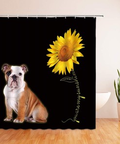 Bulldog Sunflower Shower Curtain - Funny Dog Lover Puppy Rustic Fabric Bathroom Decor