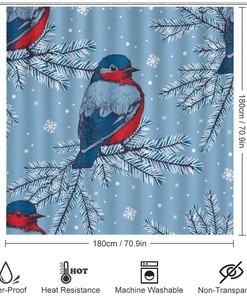Bullfinch Bird Christmas Frost and Snow Shower Curtain for Bathroom Decor, Waterproof for Winter