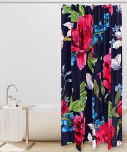 Butterflies Blossom Shower Curtain with Roses for Bathroom Decor
