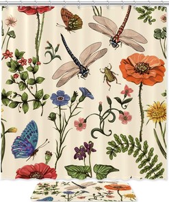 Butterflies and Flowers Shower Curtain - Waterproof for Summer
