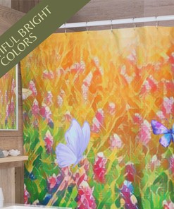 Butterflies and Wildflowers Shower Curtains - Unique Gift for Gardener or Grandma
