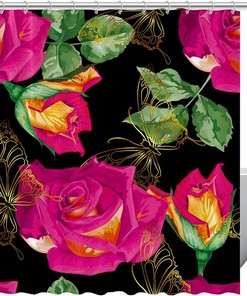 Butterfly Gold Lines Shower Curtain with Roses for Home Decor