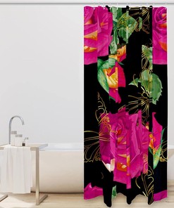 Butterfly Gold Lines Shower Curtain with Roses for Home Decor