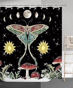 Butterfly Mushroom Shower Curtain for Vintage Bathroom Decor
