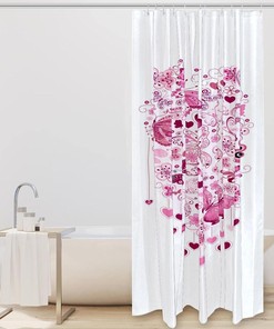 Butterfly White Shower Curtain with Pink Heart on Valentines Day for Home Decor