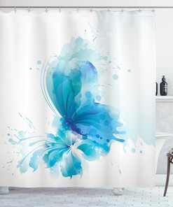 Butterfly on Flower Watercolor Shower Curtain, Bathroom Decor with Delicate illustration and Home Decor