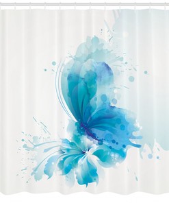 Butterfly on Flower Watercolor Shower Curtain, Bathroom Decor with Delicate illustration and Home Decor