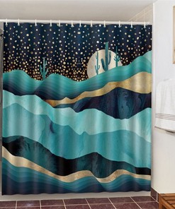 Cactus Moon Star Landscape Shower Curtain - Desert Nights in Your Bathroom 
