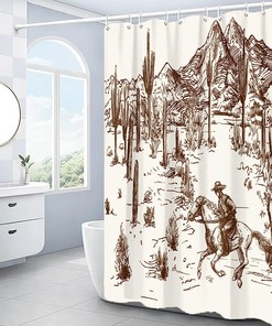 Cactus and Cowboy Riding Horse Shower Curtain for Western Bathroom Decor