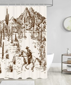 Cactus and Cowboy Riding Horse Shower Curtain for Western Bathroom Decor