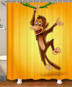 Cartoon Monkey Shower Curtain - Yellow Animal Waterproof Bathroom Curtain