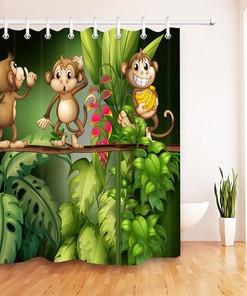 Cartoon Monkey in the Jungle Waterfall Shower Curtain for a Kid-Friendly Bath