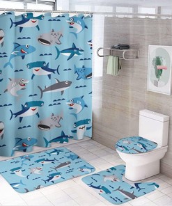 Cartoon Sharks Shower Curtain for Bathroom Decor, Waterproof for a Fun Time
