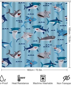 Cartoon Sharks Shower Curtain for Bathroom Decor, Waterproof for a Fun Time