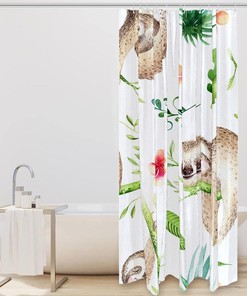 Cartoon Sloth Tree Shower Curtain with Tropical Theme for Home Decor