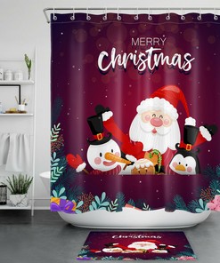 Cartoon Tree Snowflake Merry Christmas Shower Curtain - Featuring Whimsical and Playful Design