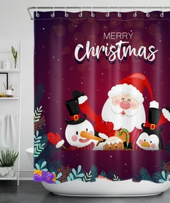 Cartoon Tree Snowflake Merry Christmas Shower Curtain - Featuring Whimsical and Playful Design