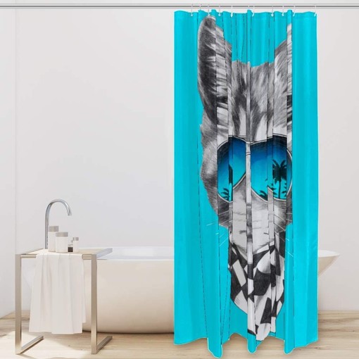 Cat with Sunglasses and Palm Trees Shower Curtain for Modern Bathroom Decor