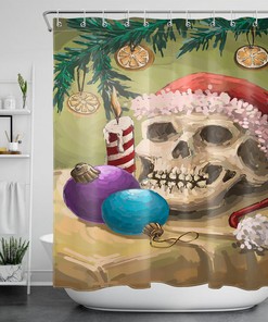 Celebrate Festivals with Candle Santa Hat and Halloween Skull Waterproof Fabric Shower Curtain