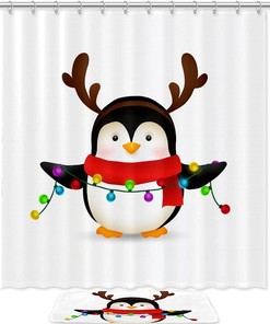Celebrating Christmas with a Cute Penguin Waterproof Shower Curtain