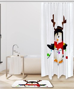 Celebrating Christmas with a Cute Penguin Waterproof Shower Curtain